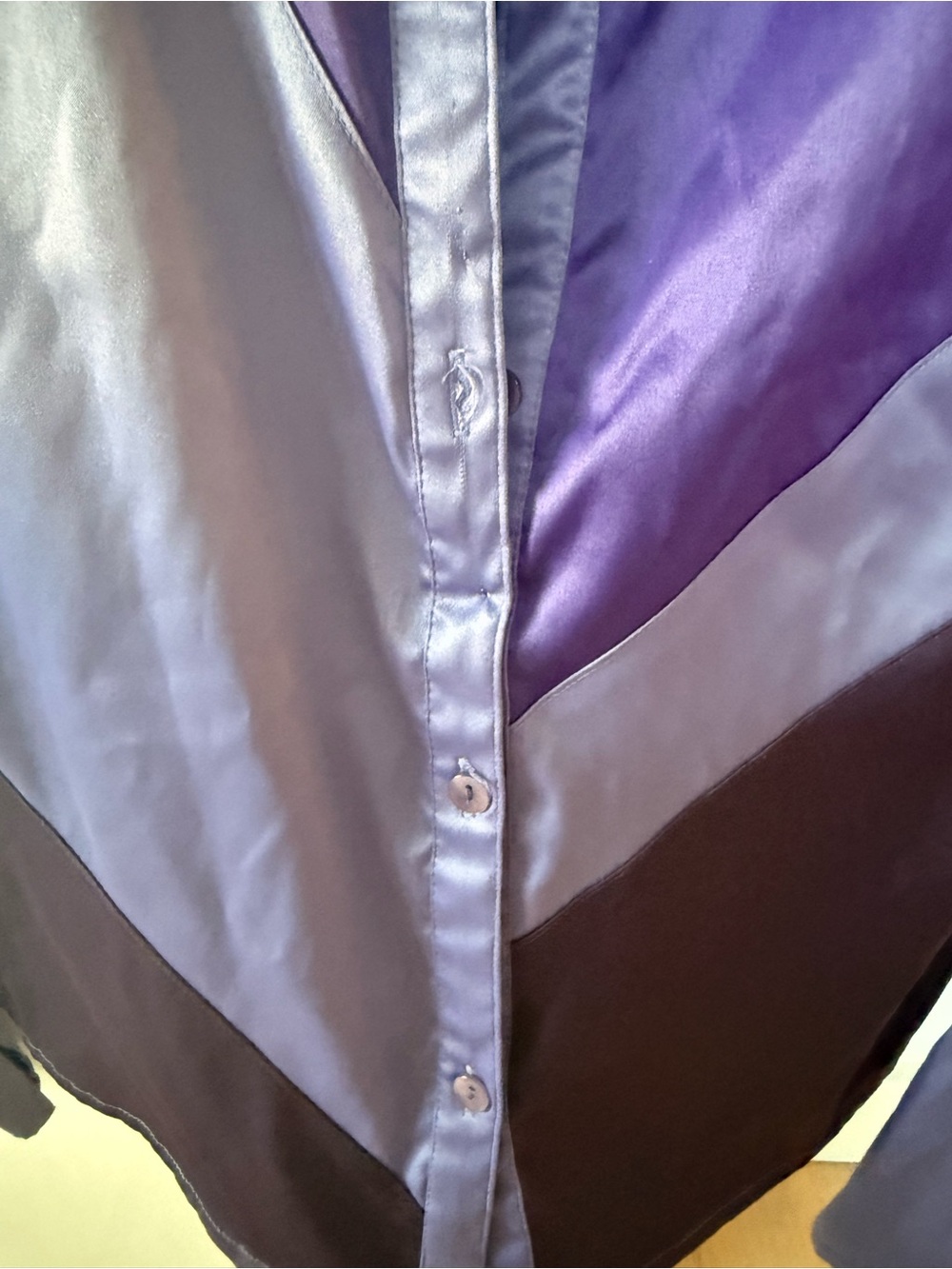 Express Y2K Purple Colorblock Satin Button-Down Shirt - Picture 4 of 5